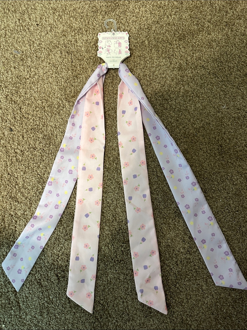 Set of 2 Floral Ribbon Scarf Wrap - Pink & Lavender